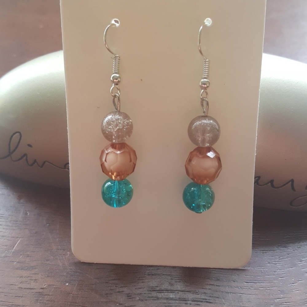 Silver 🍑Peach & teal💙 Statement Earrings 💎💥